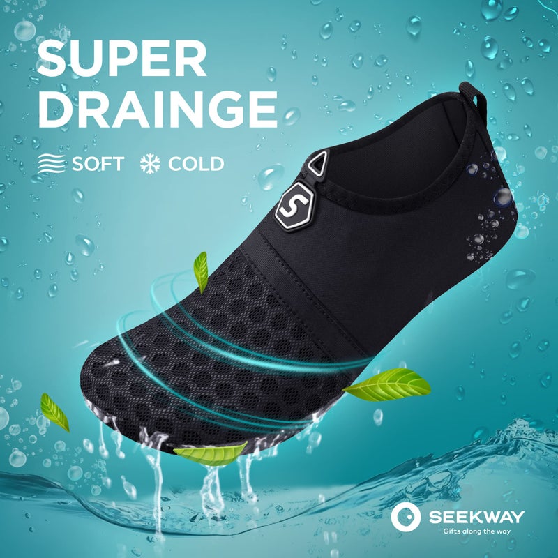 SEEKWAY Water Shoes Quick-Dry Aqua Socks Barefoot Slip-on for Beach Pool Swim River Yoga Lake Surf Women Men Black SK001 - Image 4